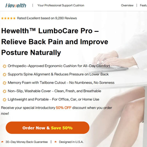 Hewelth LumboCare Pro cushion system
